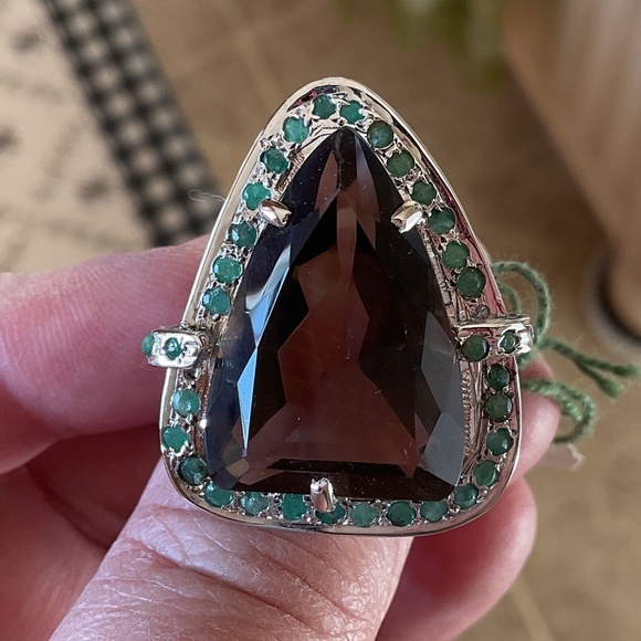 NWOT STERLING SILVER 925 Smoky Topaz/Emerald Ring Size US 7.5 - Picture 2 of 11